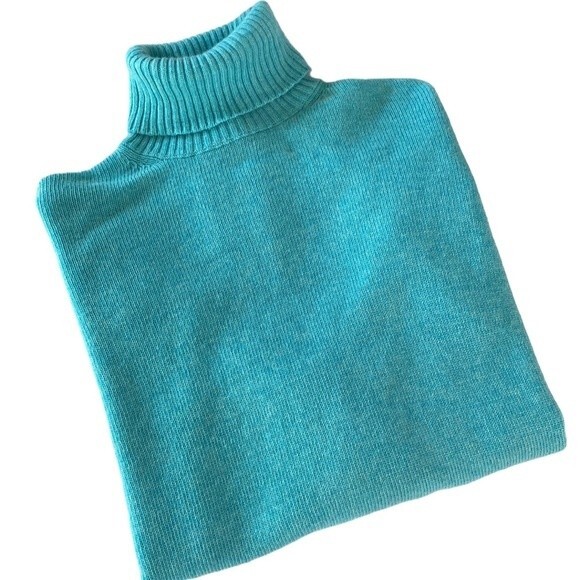 J Crew New! Wool Blend High Low Tunic Turtleneck Sweater Long Sleeve Turquoise - Picture 15 of 15
